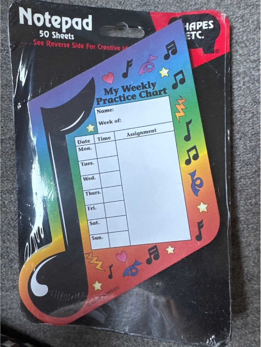 Vintage 1995 Shapes Etc Music Note Notepad Weekly Practice Chart Sealed New